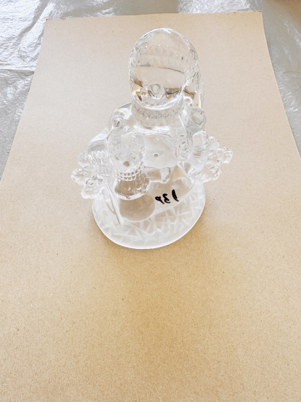 Vintage French Cristal d'Arques 24% PbO Lead Crystal Snowman Statue Xmas Decor